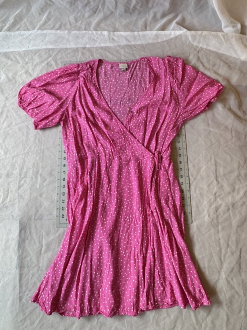 A New Day Women's Size L Pink Polka Dot Short Sleeve Wrap Dress